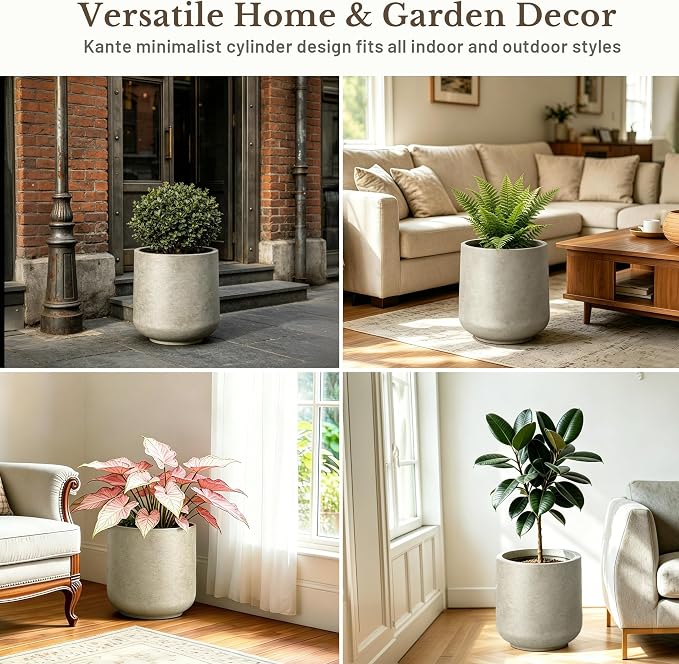 Kante Weathered Concrete Planter 13" Dia All-Weather Round Accent Pot | - Image 8