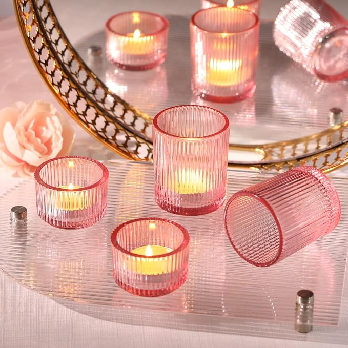 NITIME 20pcs Assorted Ribbed Pink Votive Candle Holders, Tealight Candle Holder - Image 6