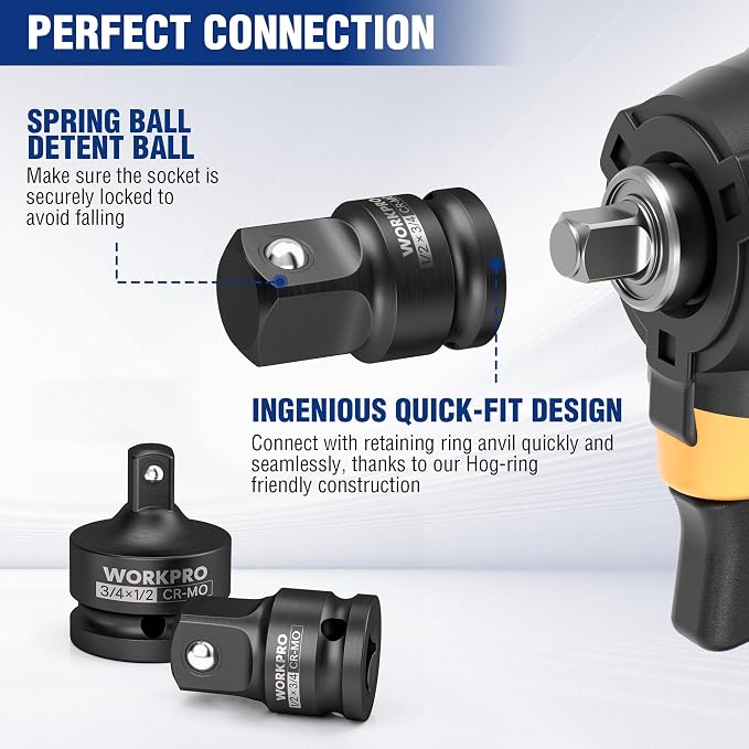 WORKPRO CR-MO 1/2F to 3/4M Impact Socket Adapter, Square Drive Reducer | CR-MO - Image 8
