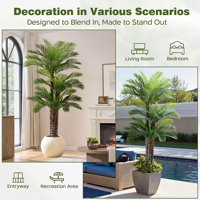 8.5ft Artificial Triple Phoenix Palm Tree | Thick Trunks, Outdoor UV Resistant - Image 7