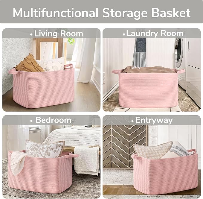 Goodpick Large Woven Rope Blanket Basket, 75L | 21.6'' x 14.9'' x 11.8'' - Image 4
