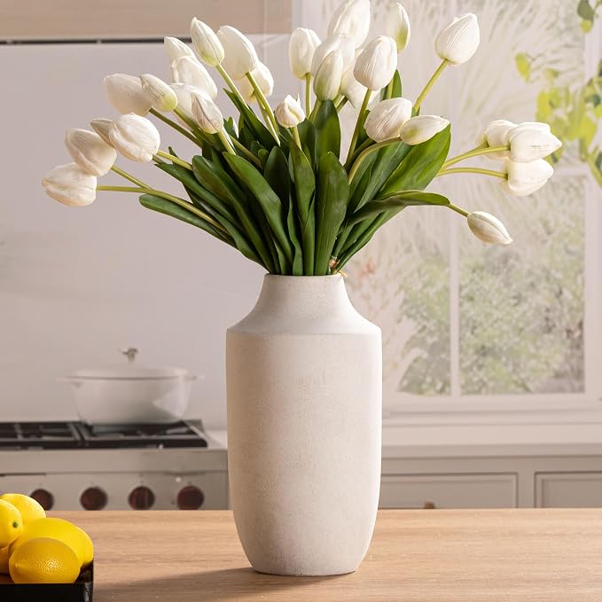 Mitt&Ditt Ceramic Flower Vase, 12.5 inch Tall Off-White Vase, Large Decorative - Image 7