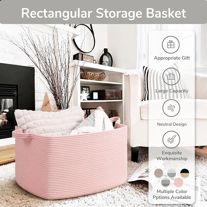 Goodpick Large Woven Rope Blanket Basket, 75L | 21.6'' x 14.9'' x 11.8'' - Image 7