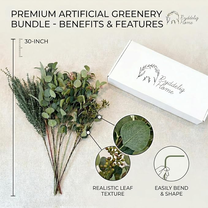 Large Eucalyptus Centerpieces for Table Decor, Artificial Greenery Stems | Real - Image 4
