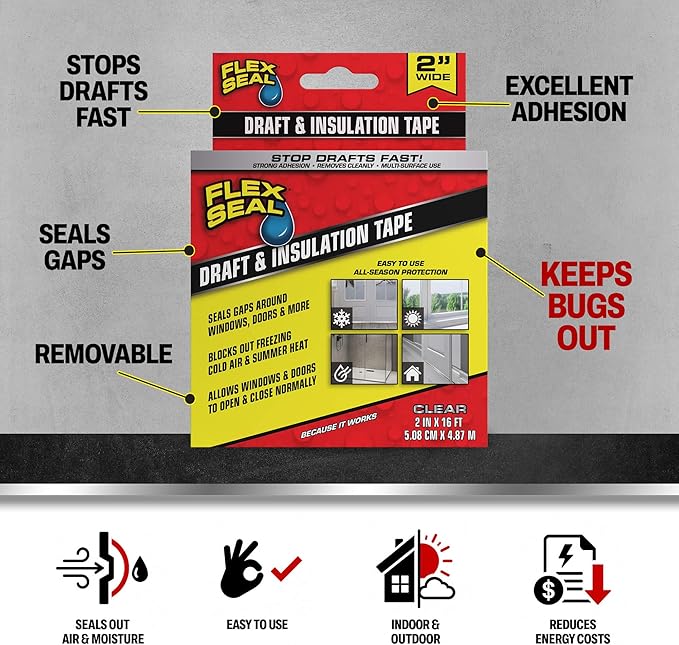 Flex Seal Draft and Insulation Sealing Tape, Rubberized, Weatherproof Strip - Image 2