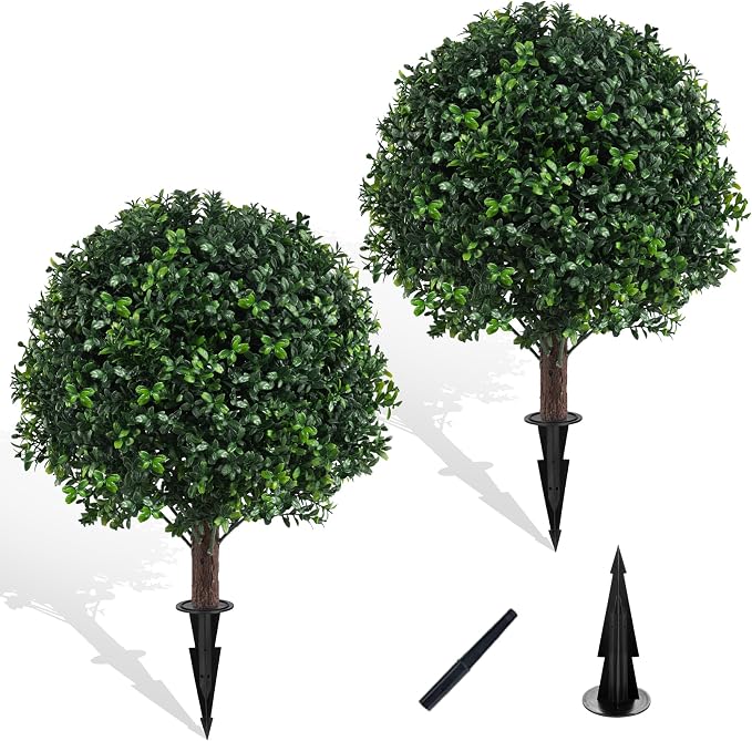Chillchard 2 Pack UV Resistant Artificial Boxwood Plants Outdoor Topiary | by Chillchard