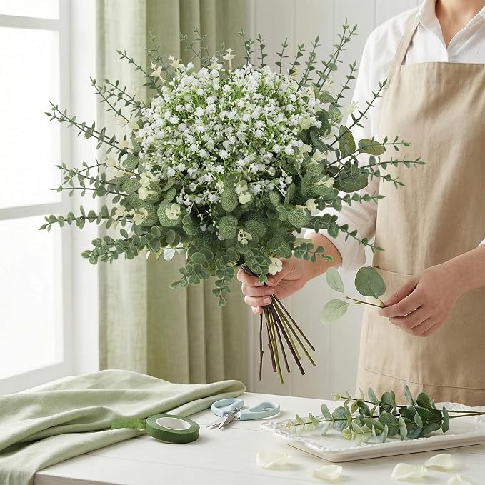 lovemoon 100 Pcs Mixed Greenery Artificial Eucalyptus Stems, Baby Breath - Image 7