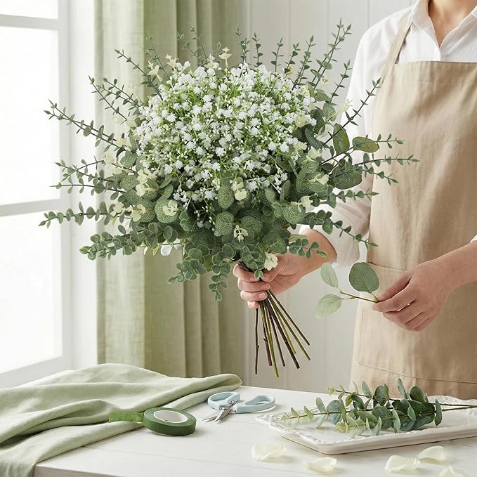 lovemoon 200 Pcs Mixed Greenery Artificial Eucalyptus Stems, Baby Breath - Image 7