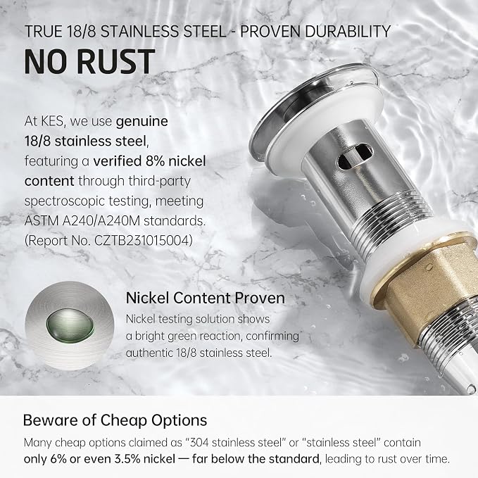 KES All Metal Bathroom Sink Drain - Image 7