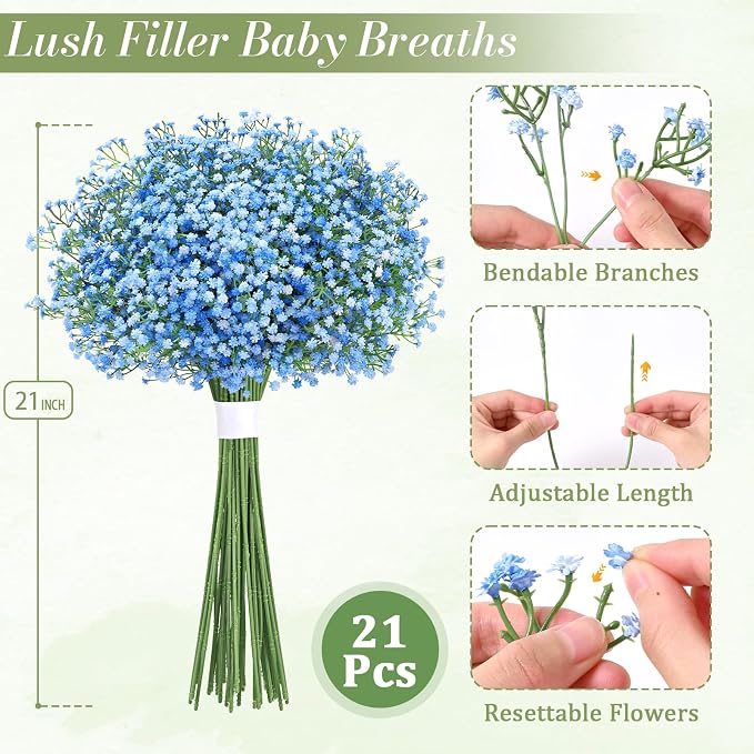 21Pcs Babys Breath Artificial Flowers, Baby Breath Flowers Artificial Bulk | - Image 9
