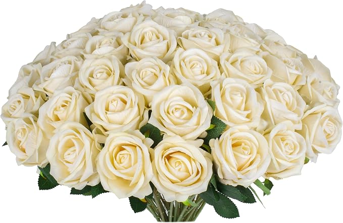 30 PCS Fake Champagne Roses, Artificial Flowers Bulk, Realistic Silk Roses | by Jefuzh