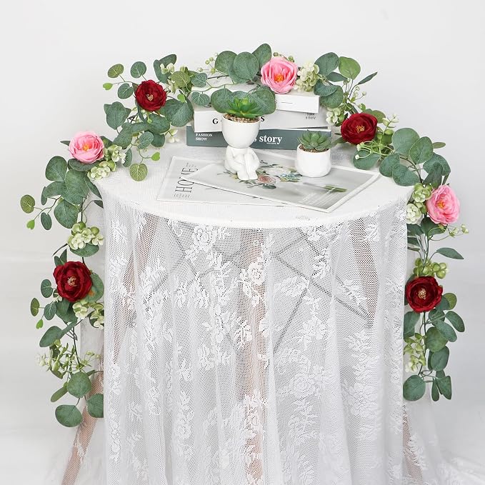 TOCHGREEN 2 Pack Artificial Eucalyptus Flower Garland - Image 7