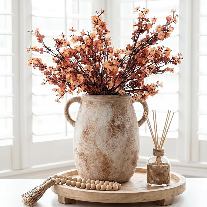 Ceramic Flower Vase with Handles, 7.9in Farmhouse Table Rustic Vases, - Image 3
