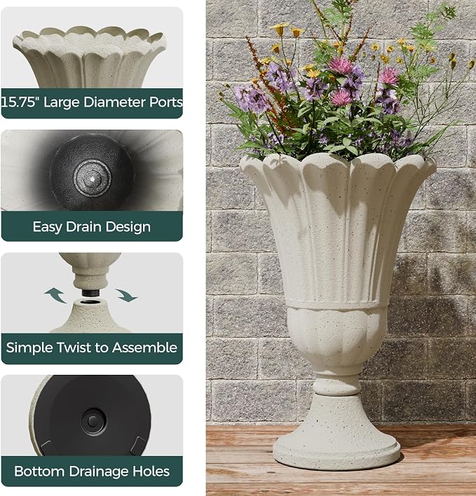 Tall Plastic Urn Planters and Pedestal - Image 3