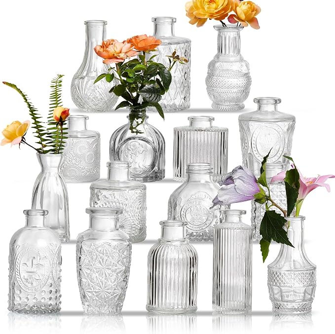Glass Bud Vases Set of 16 by Unknown