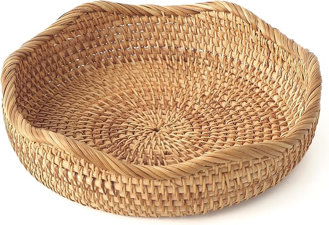 HITOMEN Handmade Rattan Bread Baskets Round Wicker Fruit Serving Storage Bowls by HITOMEN