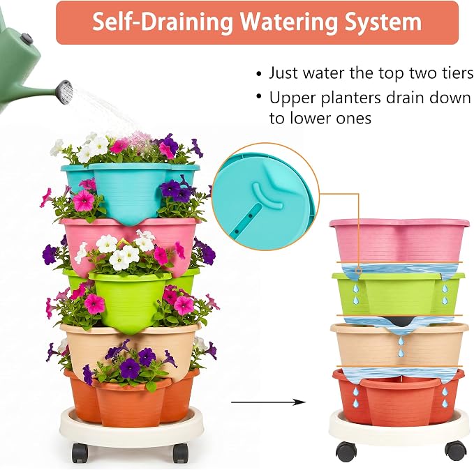 VECELO 5 Tier Vertical Garden Planter, Self Watering Stackable Planters - Image 3