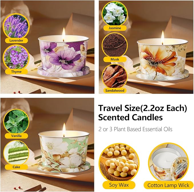 3 Pack Scented Candles-Lavender & Thyme, Vanilla Cake, Jasmine & Musk & - Image 2