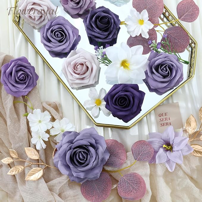 Artificial Flowers Combo Purple Flowers Mix Silk Flowers Fake Roses - Image 6