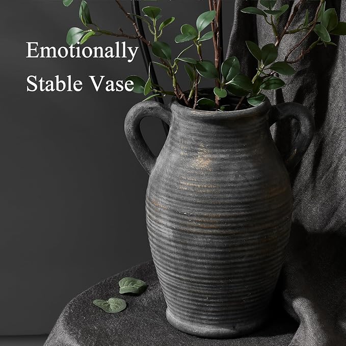 Vaseking Ceramic Rustic Vase, 9.8 inch Farmhouse Vases Home Decor, Bronze | - Image 5