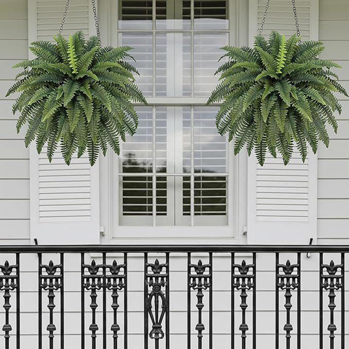 FOREST PRINCE 42" Artificial Boston Ferns, Bush Plants 2 Pack - Image 6