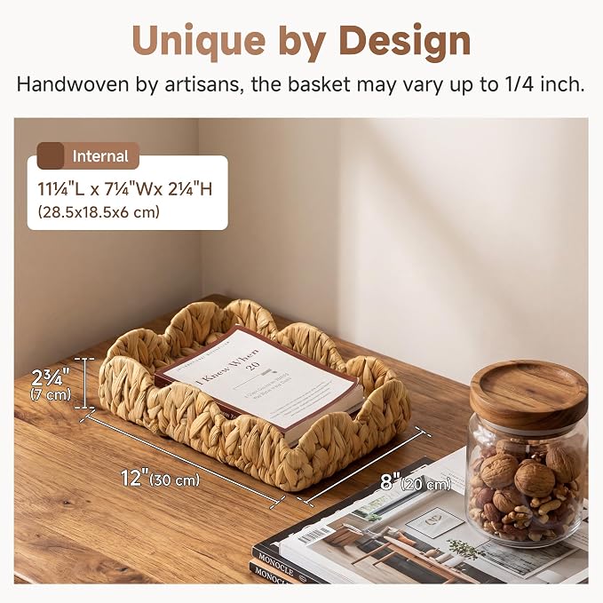 StorageWorks Wicker Scalloped Trays, Natural Water Hyacinth Serving Tray | - Image 3