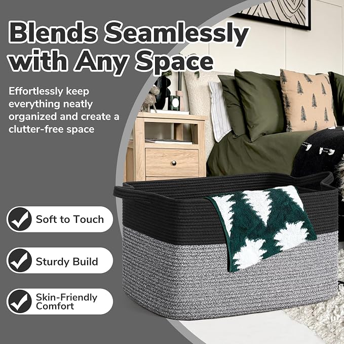 Goodpick Large Woven Rope Blanket Basket, Living Room & Bedroom Organization - Image 5