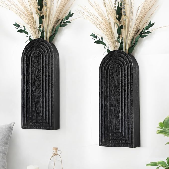 Handmade Wooden Wall Vases Set of 2 by Unknown