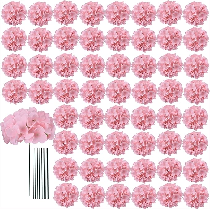 AVIVIHO 65pcs Fake Flowers Pink Hydrangea Artificial Flowers Bulk Silk Flowers by Aviviho