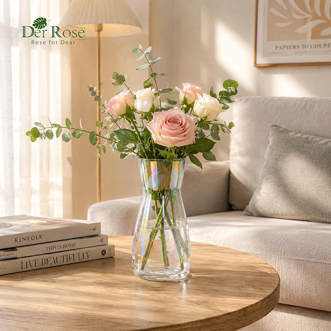 Der Rose 8" Iridescent Flower Vase Small Glass Vase - Image 3