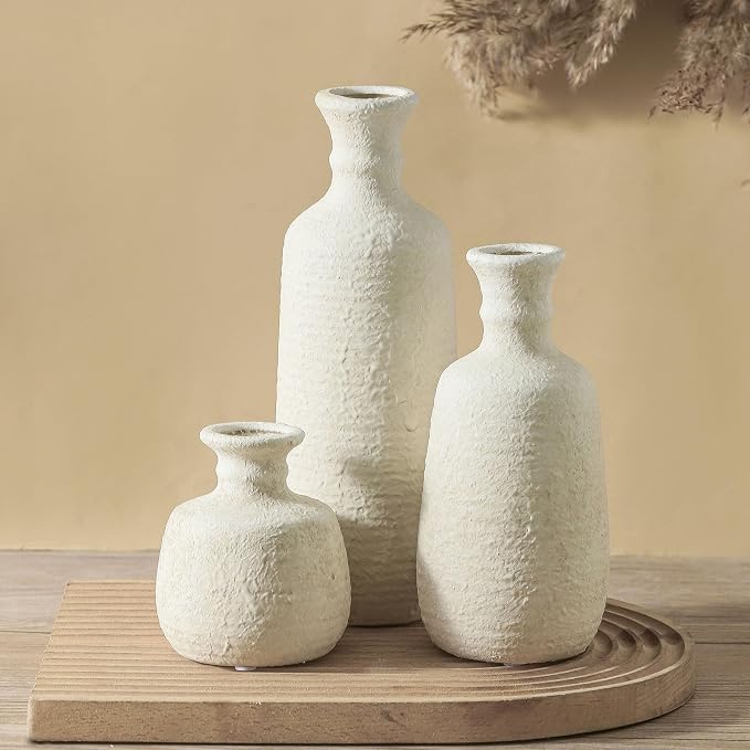 Ceramic Vase Set of 3, Neutral Rustic Vases Home Decor Farmhouse Decorative - Image 9