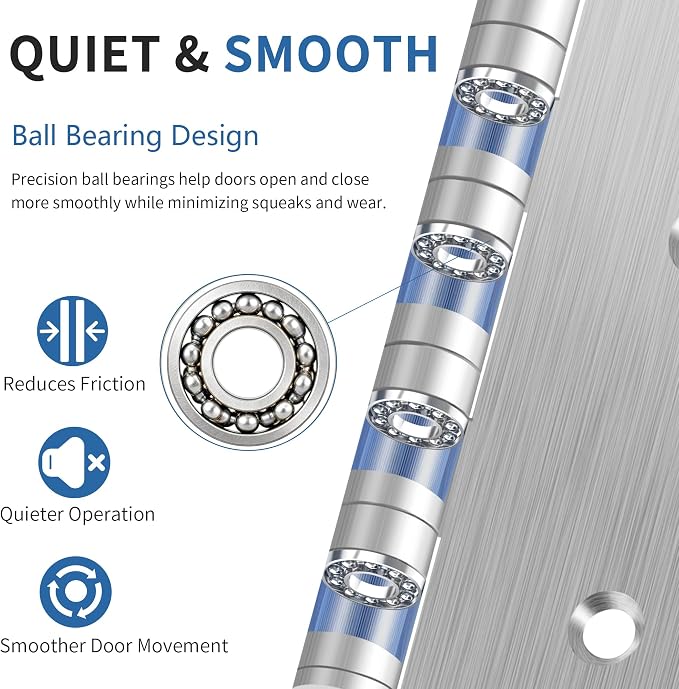 4 Inch Ball Bearing Door Hinges, Exterior Door Hinges Brushed Nickel 3 Pack | - Image 4
