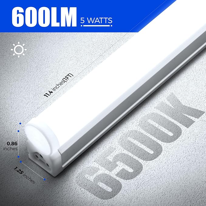 Barrina 6 Pack LED T5 Integrated Single Fixture 1FT, 6500K | Linkable Under - Image 7