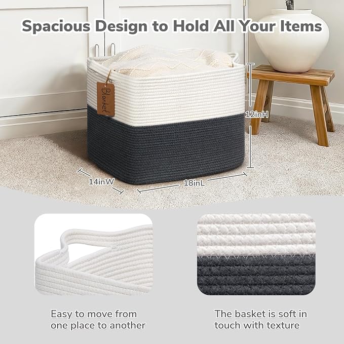 Goodpick 50L Large Woven Rope Storage Basket, Dark Gray | 18" × 14" × 12" - Image 3