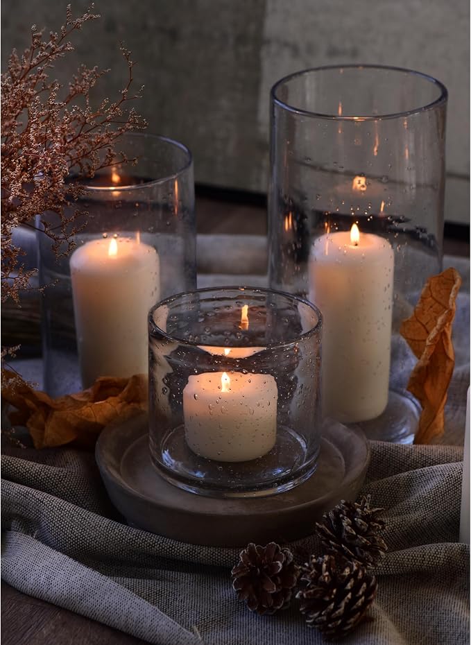 Hurricane Candle Holders Glass Cylinders Set of 3 | Clear Seeded Bubbles - Image 5