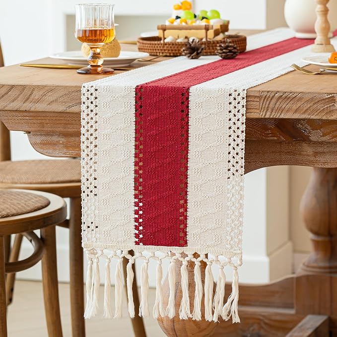 Boho Table Runner for Home Decor 12x72 Red Fall Coffee Table Decor | 72 Inches - Image 5