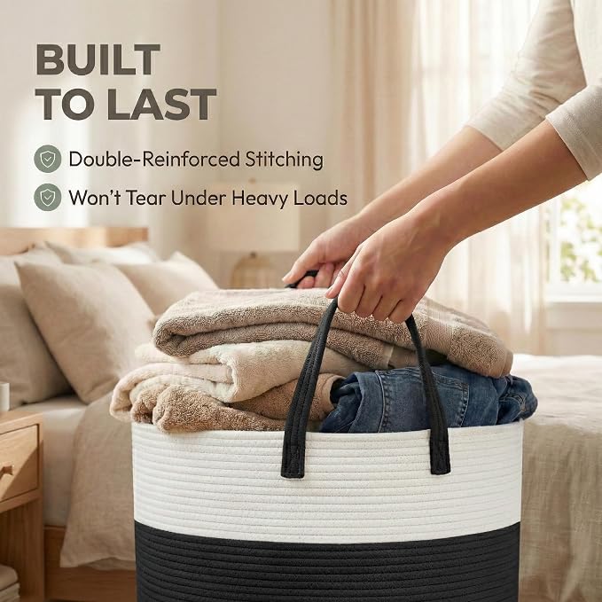 JMvicyroam 65L Extra Large Machine Washable Cotton Rope Blanket Basket | - Image 6