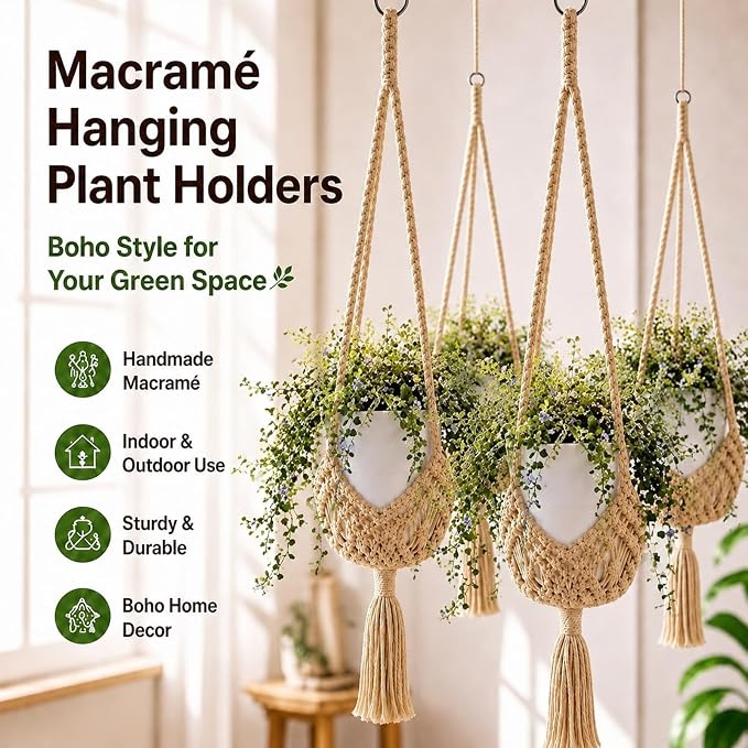 Shappy 1 Pack Boho Macrame Plant Hanger - Image 2