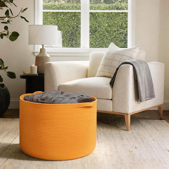 Extra Large 115L Orange Basket, 23.6"x15.7" Woven Cotton Rope Bins - Image 4