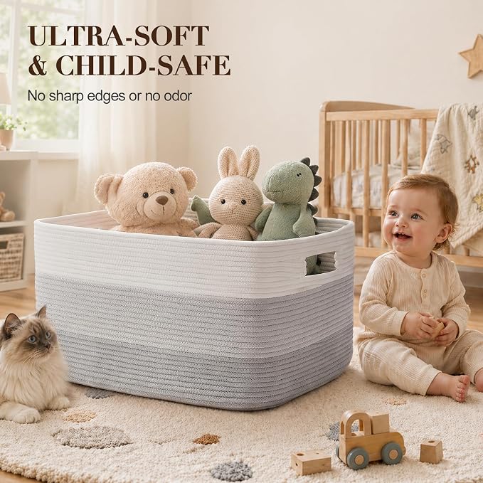 OIAHOMY Blanket Basket Laundry Basket Dog Toy Basket 75L Gradient Grey | Large - Image 4
