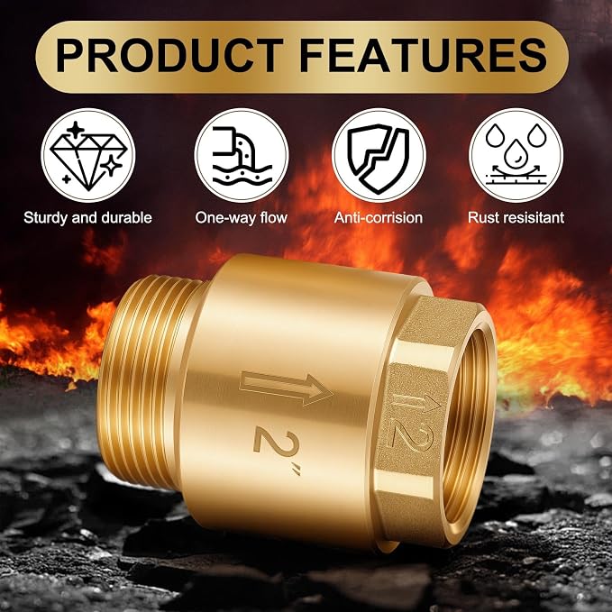 Zonon 2 Pcs 2 Inch Check Valve One Way Brass Non Return in Line Check Valve - Image 4