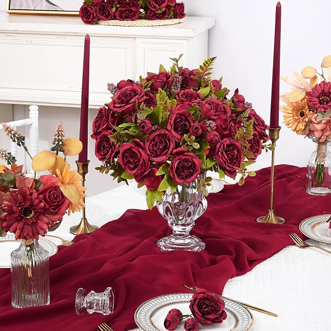 4 Packs Peonies Artificial Flowers Burgundy Silk Flowers Artificial Peonies | - Image 3