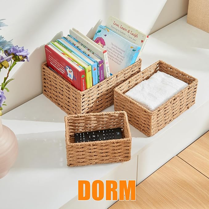 Small Wicker Basket for Organizing, Woven Storage Basket Sets of 3 | Handwoven - Image 5