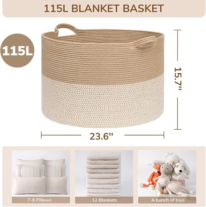 INDRESSME 115L Extra Large Woven Wicker Blanket Basket Living Room | Wicker - Image 2