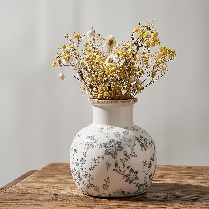 SIDUCAL Ceramic Vintage Vase, 5.91 Inch Retro Ice Cracked Chinoiserie Floral - Image 4