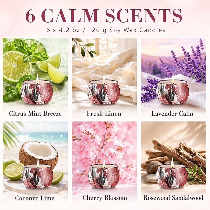 Scented Candles Gift Set for Women, 6 Pack Soy Wax Candle Set in Decorative Tins - Image 3