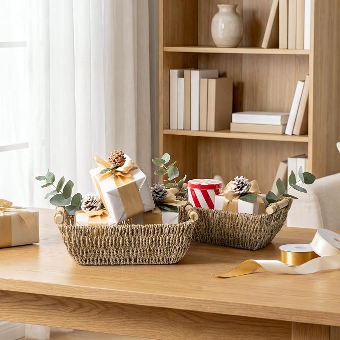 StorageWorks Small Baskets for Shelf, Seagrass Woven Basket for Gifts | Wicker - Image 8