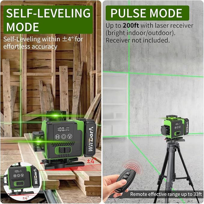 16 Line Laser Level, 4x360° Green Laser Leveler, ±4° Auto Self Leveling - Image 4