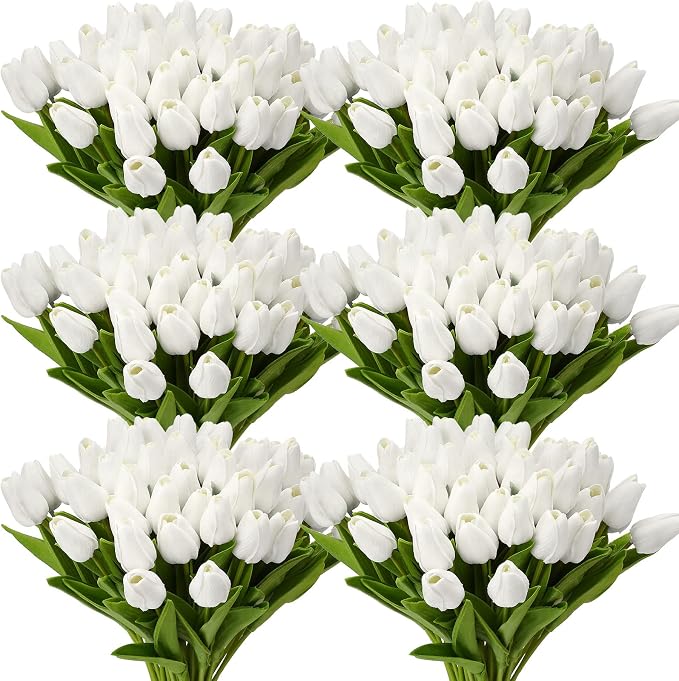 Janinka 100pcs Artificial Tulip Flowers Fake PU Tulips Faux Latex Bouquet by Janinka