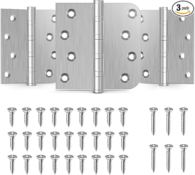 4 Inch Ball Bearing Door Hinges, Exterior Door Hinges Brushed Nickel 3 Pack | by IOQ